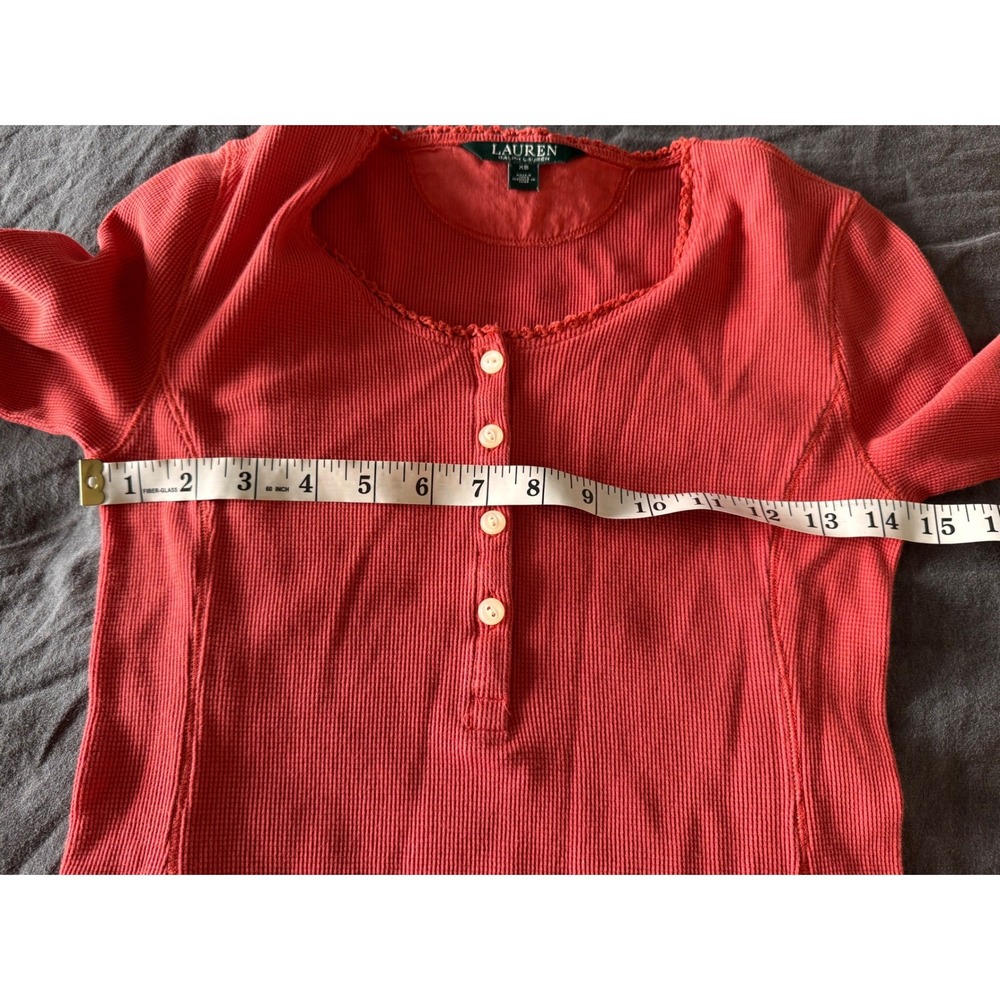 Lauren Ralph Lauren Henley Dress Womens XS Orange Cotton Thermal Knit Mini - Picture 5 of 6